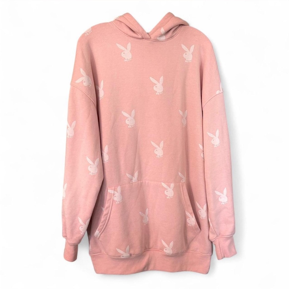 Sz 4 Missguided X Playboy Oversized Pink Fleece Hoodie Sweatshirt Dress